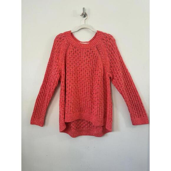 LOFT Sweaters - LOFT Plus 20/22 Coral Open Knit Hi-Low Pullover Sweater Cotton Blend